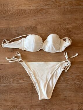 H&M Cream Strapless Padded Bikini with Tie-Side Bottoms